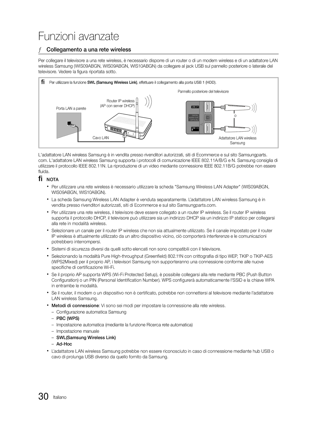 Samsung UE46C6900VQXZT manual Collegamento a una rete wireless 