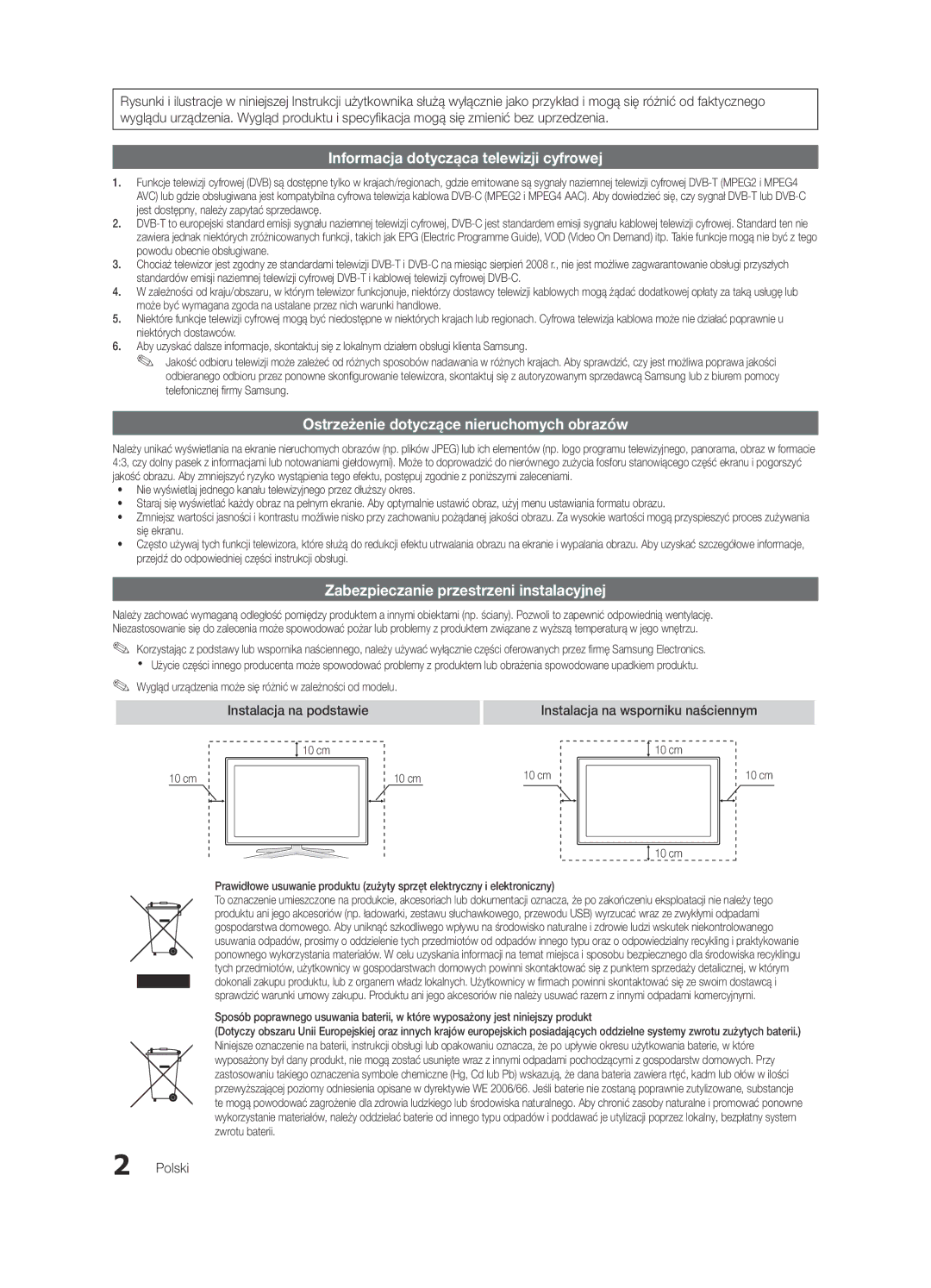 Samsung UE46C6990VSXZG, UE40C6900VSXXC manual Zabezpieczanie przestrzeni instalacyjnej, Instalacja na podstawie, Polski 