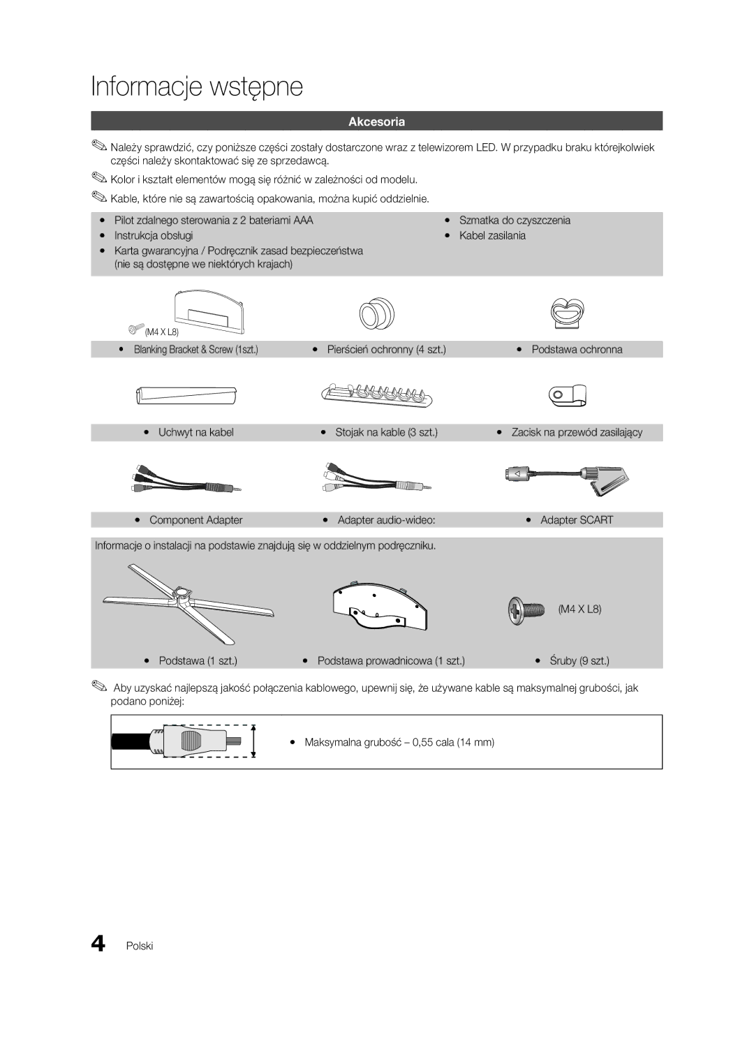 Samsung UE55C6900VSXXH, UE46C6990VSXZG, UE40C6900VSXXC, UE46C6900VSXXH, UE40C6900VSXXH manual Informacje wstępne, Akcesoria 