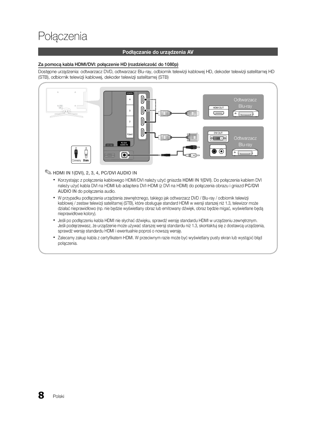 Samsung UE40C6905VSXXE, UE46C6990VSXZG, UE40C6900VSXXC, UE55C6900VSXXH manual Połączenia, Podłączanie do urządzenia AV 