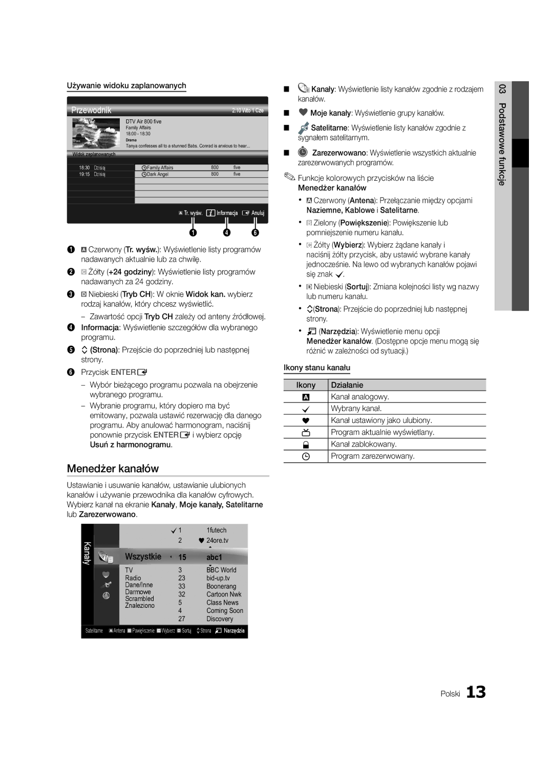 Samsung UE40C6900VSXXH, UE46C6990VSXZG manual Menedżer kanałów, Używanie widoku zaplanowanych, Wszystkie, Znaleziono 