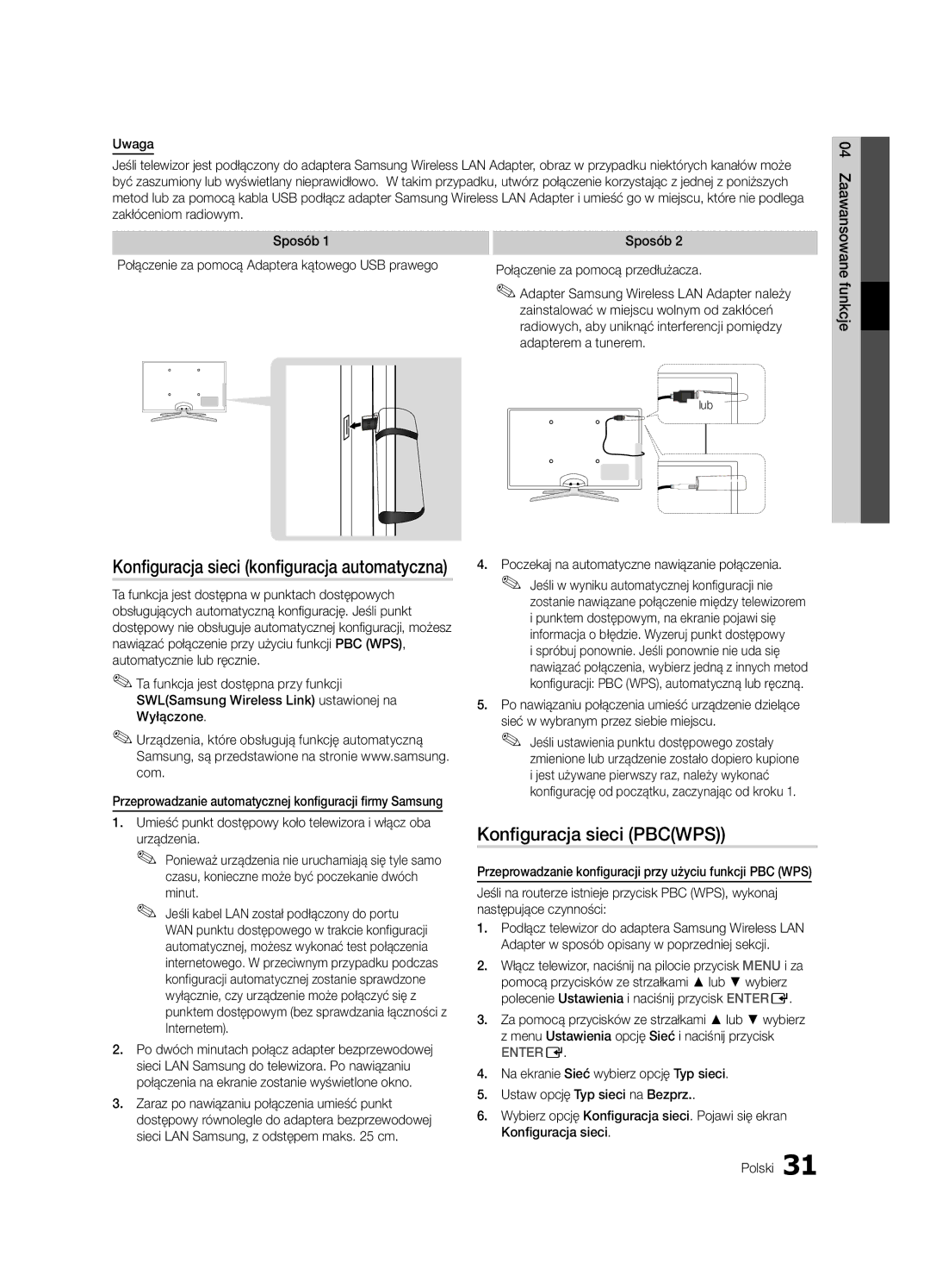 Samsung UE40C6900VSXXC, UE46C6990VSXZG manual Konfiguracja sieci Pbcwps, Konfiguracja sieci konfiguracja automatyczna, Minut 