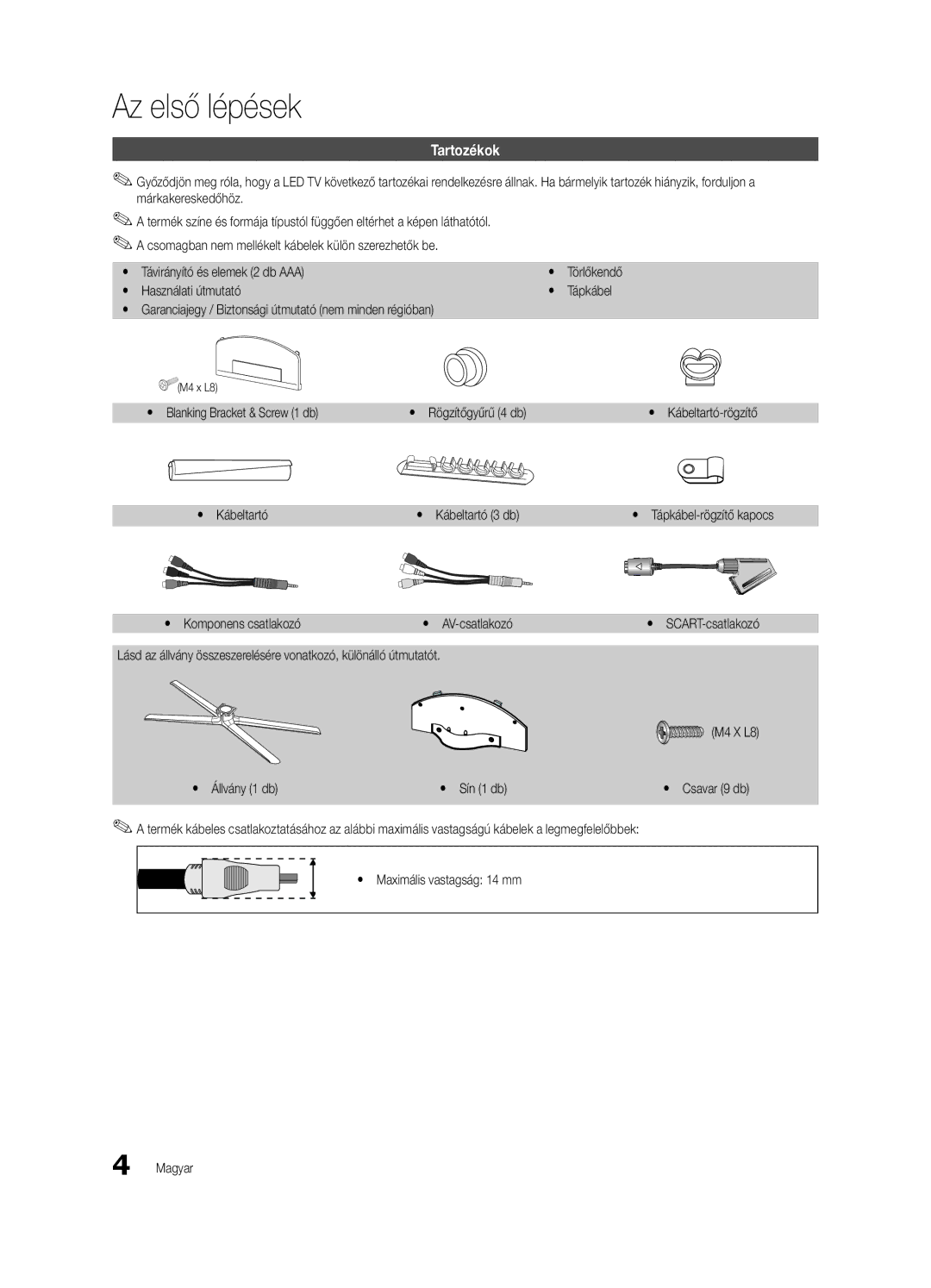 Samsung UE46C6900VSXXH Az első lépések, Tartozékok, Yy Blanking Bracket & Screw 1 db, Yy Kábeltartó Yy Kábeltartó 3 db 