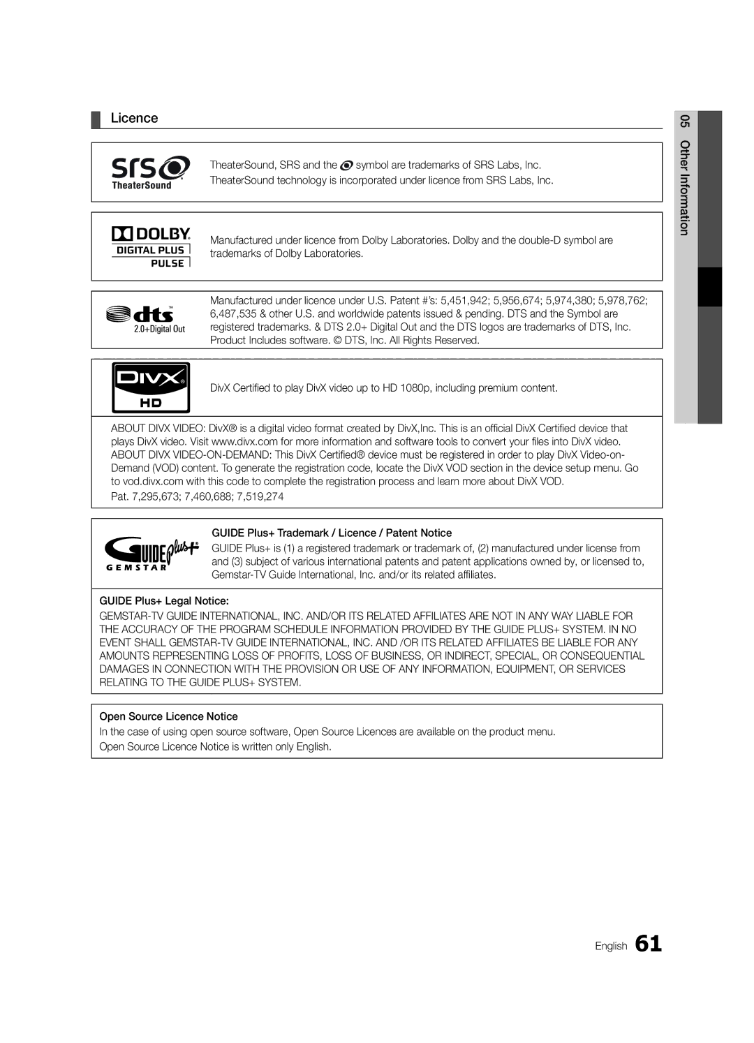 Samsung UE40C7000WWXBT, UE46C7000WWXBT, UE46C7000WWXRU, UE40C7000WWXRU manual Licence, Guide Plus+ Legal Notice 