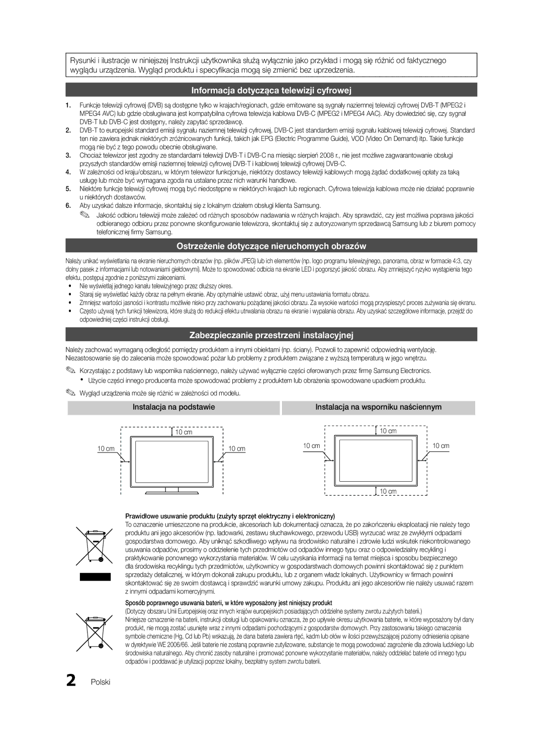 Samsung UE46C7000WWXXH, UE46C7000WWXXC, UE40C7000WWXXC, UE55C7000WWXXC manual Instalacja na wsporniku naściennym, Polski 