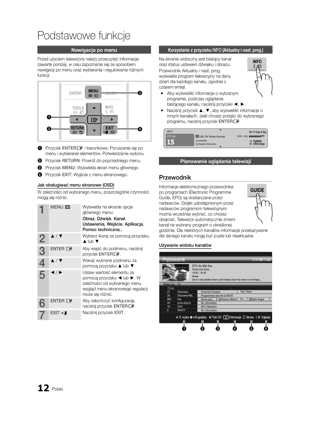 Samsung UE40C7000WWXXH, UE46C7000WWXXH Podstawowe funkcje, Przewodnik, Nawigacja po menu, Planowanie oglądania telewizji 