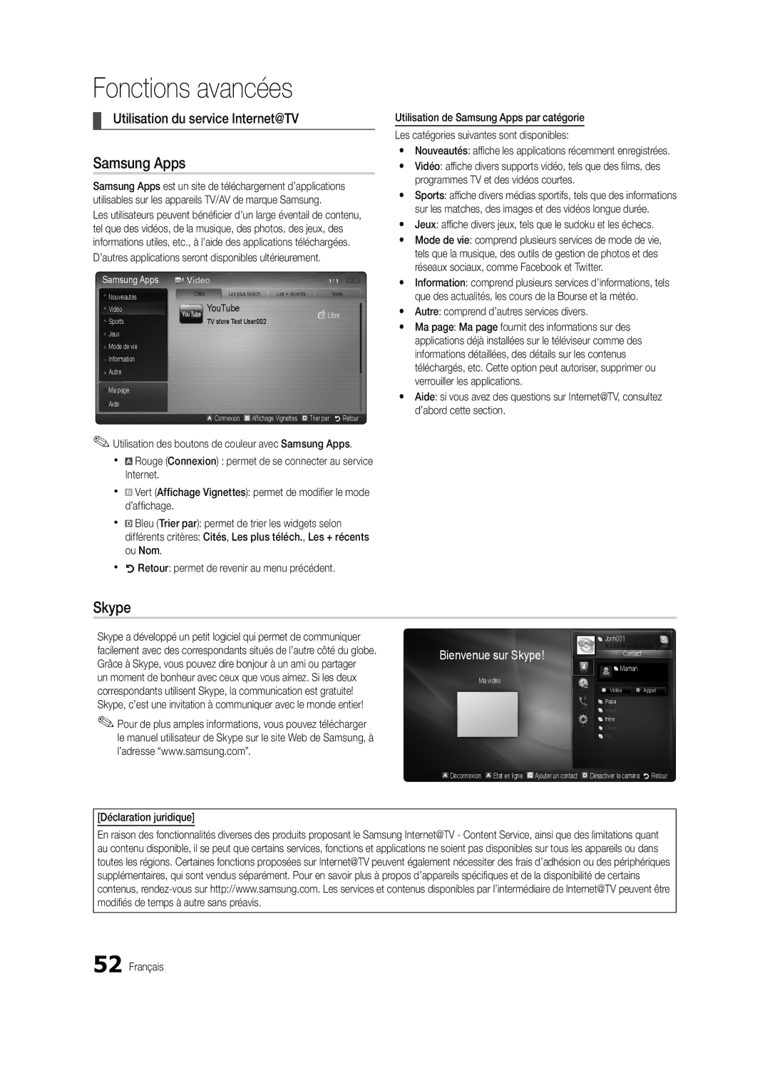 Samsung UE55C7700WSXZF manual Utilisation du service Internet@TV, ’autres applications seront disponibles ultérieurement 