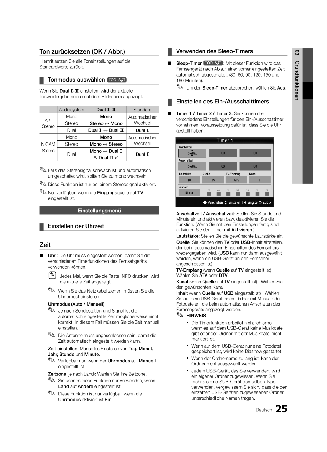 Samsung UE40C7700WSXZF, UE46C7700WZXZG, UE46C7700WSXXN, UE55C7700WSXXN, UE40C7700WSXXN manual Ton zurücksetzen OK / Abbr, Zeit 