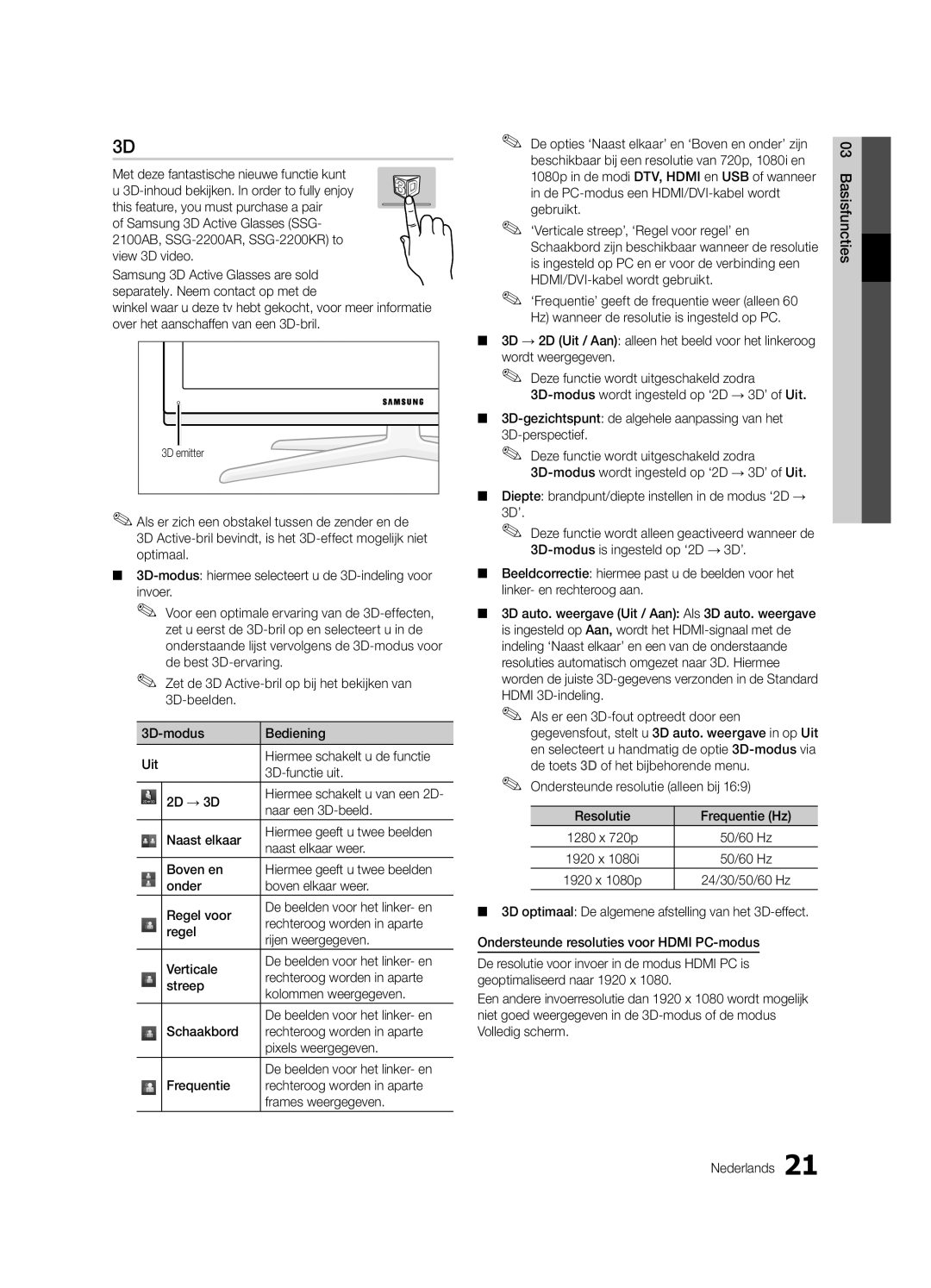 Samsung UE40C7700WSXZF, UE46C7700WZXZG manual Naar een 3D-beeld, Diepte brandpunt/diepte instellen in de modus ‘2D → 3D’ 