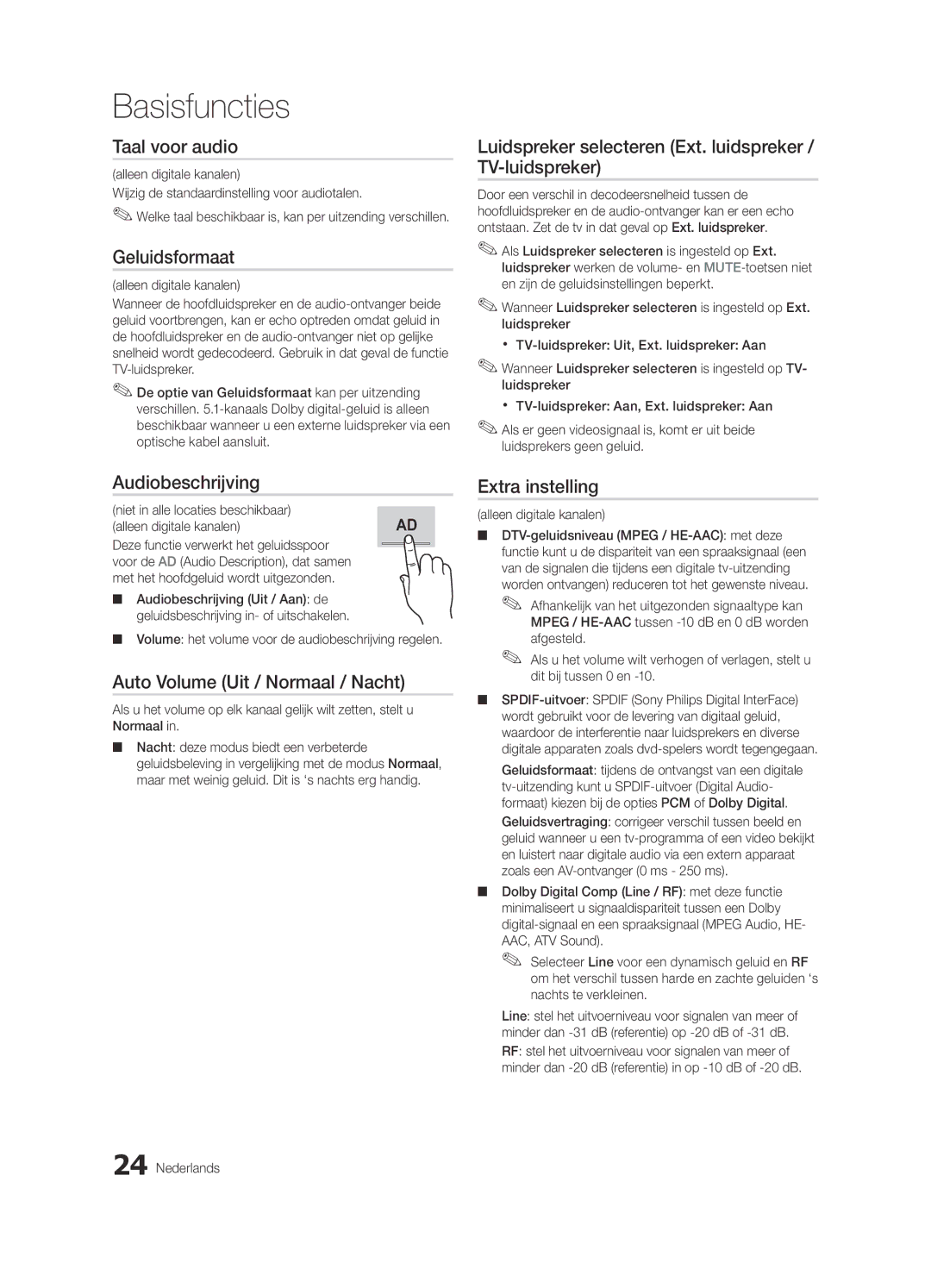 Samsung UE46C7700WZXZG manual Taal voor audio, Geluidsformaat, Luidspreker selecteren Ext. luidspreker / TV-luidspreker 