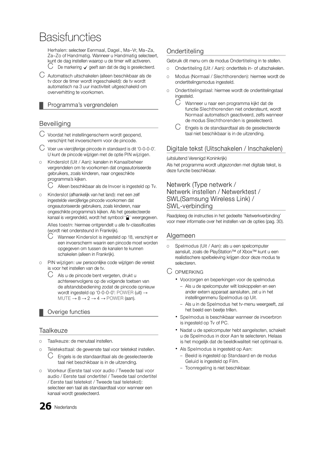 Samsung UE55C7700WSXXN manual Beveiliging, Taalkeuze, Ondertiteling, Digitale tekst Uitschakelen / Inschakelen, Algemeen 