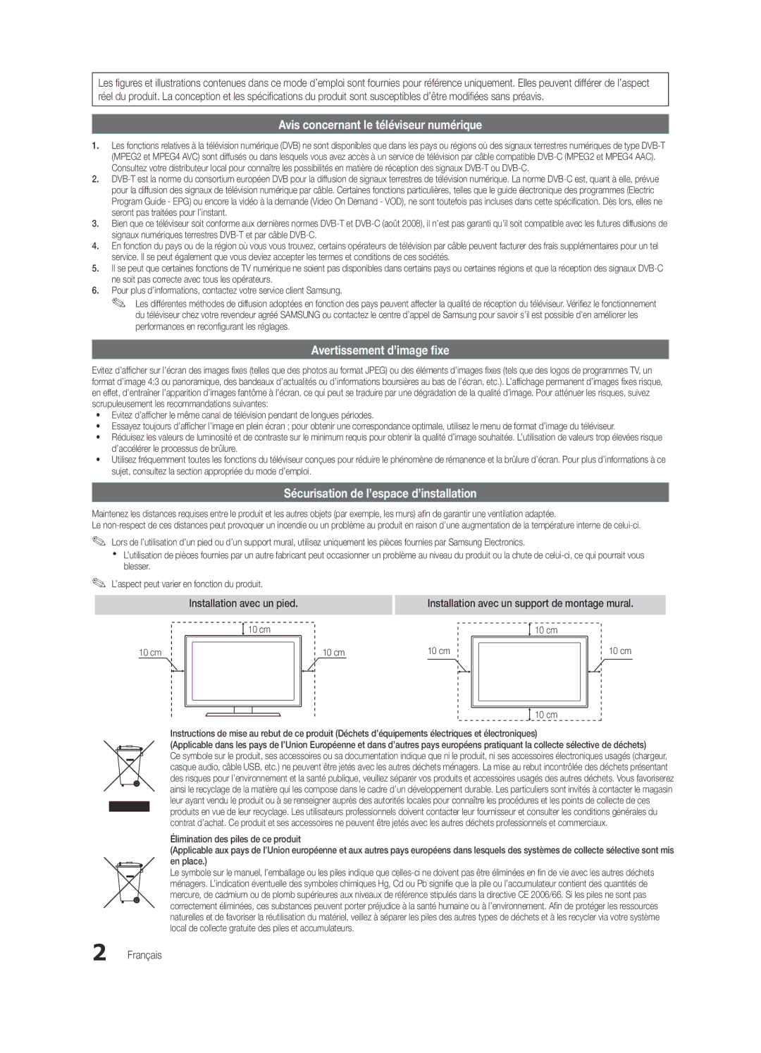 Samsung UE46C7700WSXZG, UE46C7700WZXZG manual Sécurisation de l’espace d’installation, Installation avec un pied, Français 