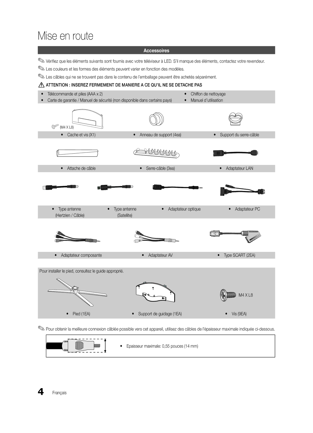 Samsung UE55C7700WSXZF, UE46C7700WZXZG, UE46C7700WSXXN, UE55C7700WSXXN, UE40C7700WSXXN manual Mise en route, Accessoires 