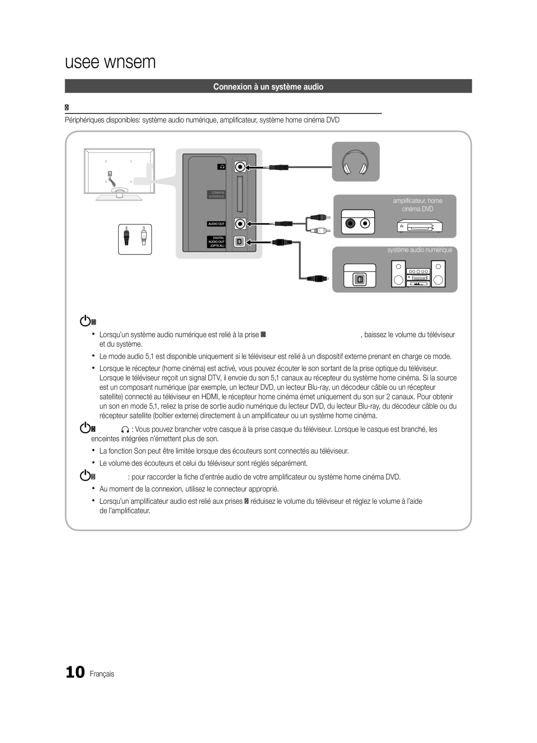 Samsung UE55C7700WSXXN, UE46C7700WZXZG, UE46C7700WSXXN, UE40C7700WSXXN, UE55C7700WSXZG manual Connexion à un système audio 