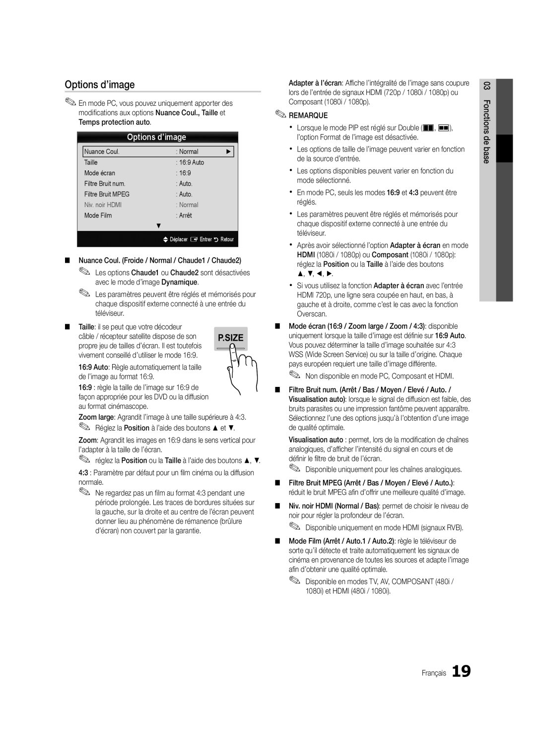 Samsung UE46C7000WWXXC, UE46C7700WZXZG, UE46C7700WSXXN Options d’image, Nuance Coul. Froide / Normal / Chaude1 / Chaude2 