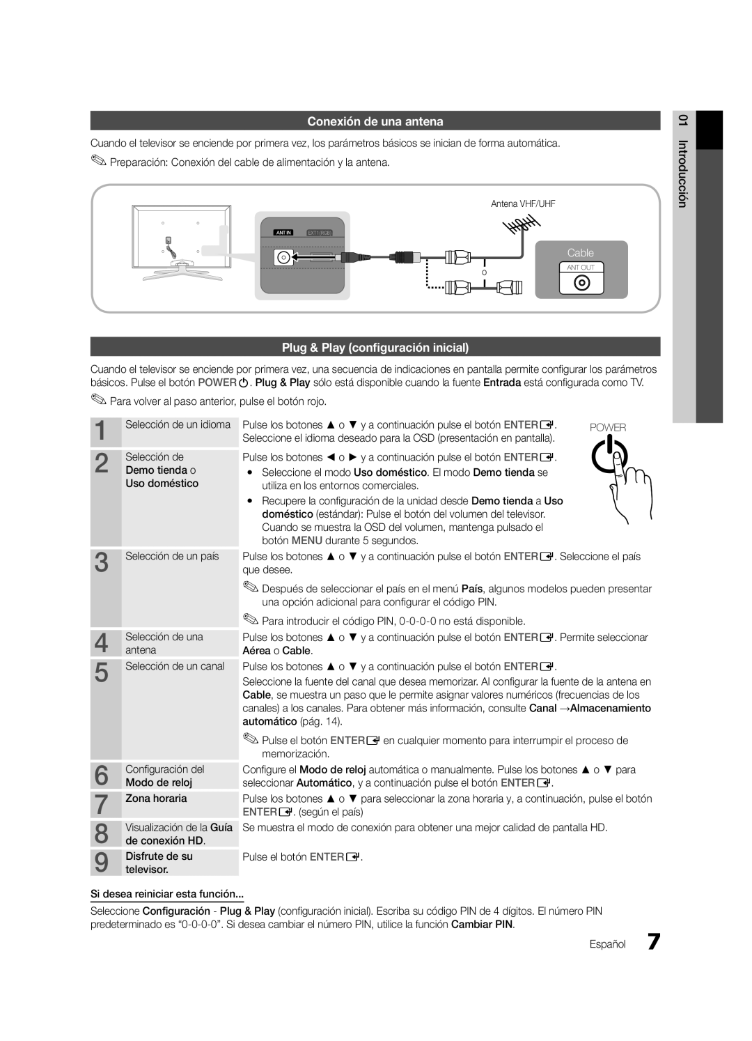 Samsung UE40C8000XWXXC manual Conexión de una antena, Plug & Play configuración inicial, Que desee, Enter E. según el país 