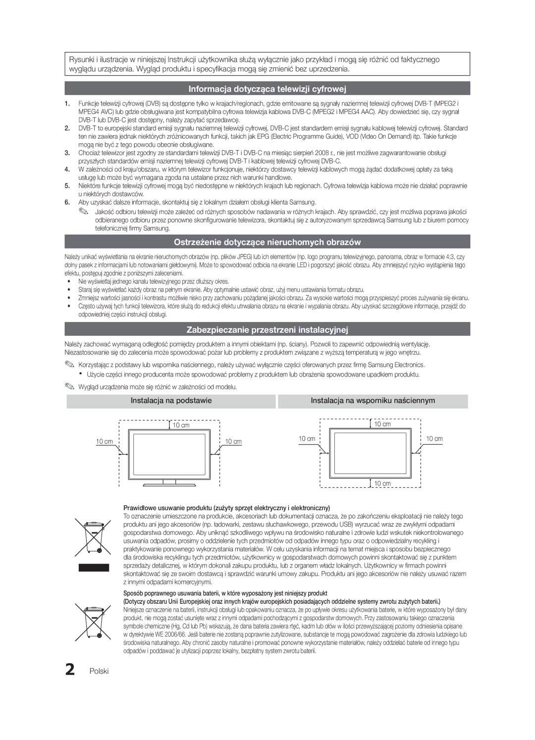 Samsung UE55C8000XWXXH, UE46C8000XWXXC, UE65C8000XWXXH, UE46C8790XSXZG manual Instalacja na wsporniku naściennym, Polski 