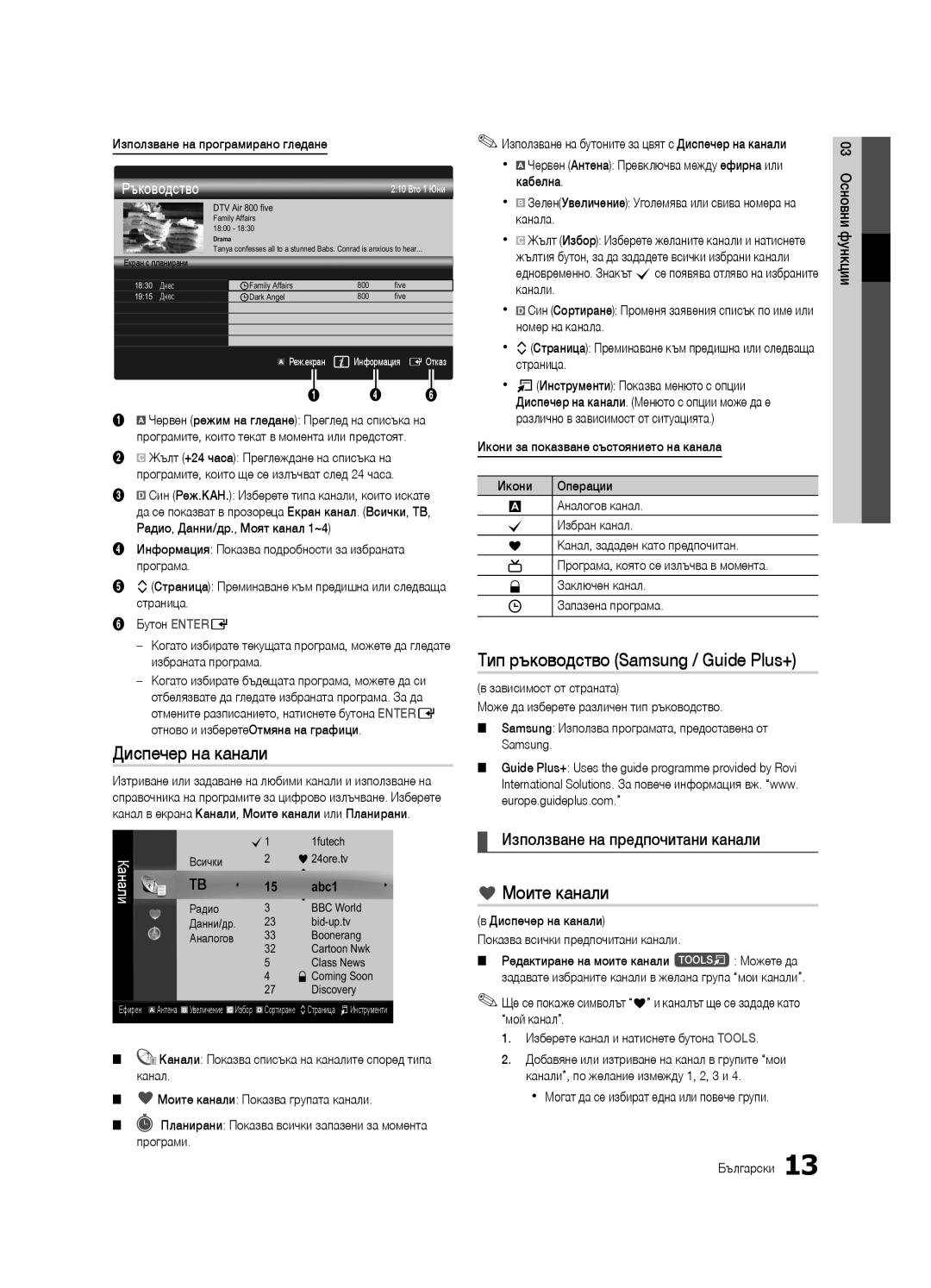 Samsung UE65C8000XWXXH, UE46C8000XWXXC, UE46C8790XSXZG Диспечер на канали, Моите канали, Използване на предпочитани канали 