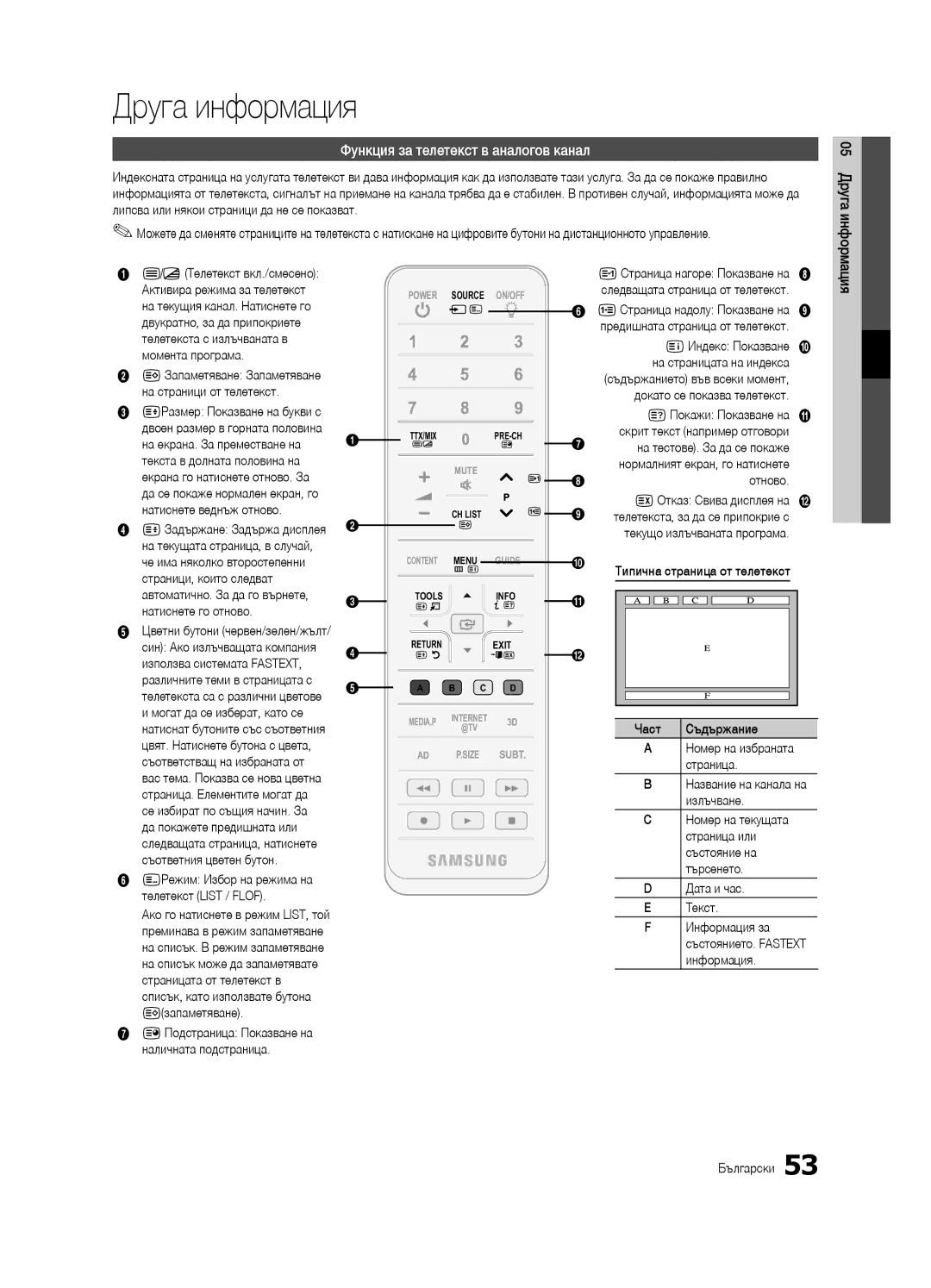 Samsung UE65C8000XWXXH manual Телетекст вкл./смесено, 3Страница надолу Показване на, Телетекста с излъчваната в, Отново 