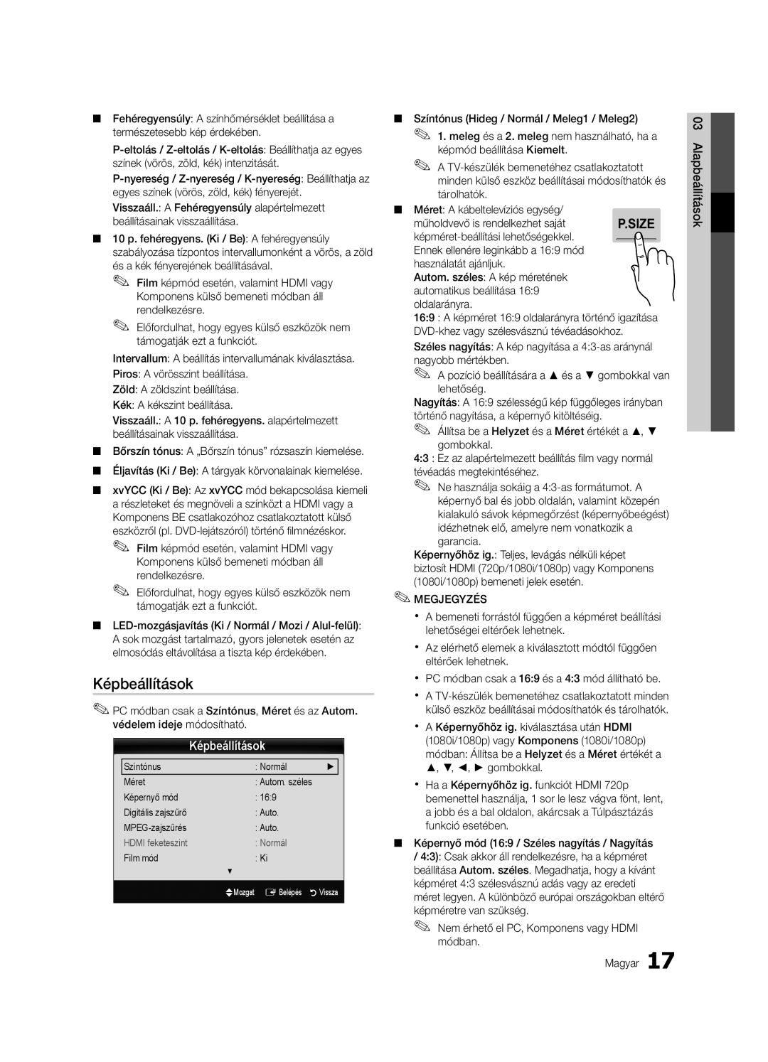 Samsung UE55C8000XWXXC, UE46C8000XWXXC, UE65C8000XWXXH manual Képbeállítások, Műholdvevő is rendelkezhet saját, Film mód 