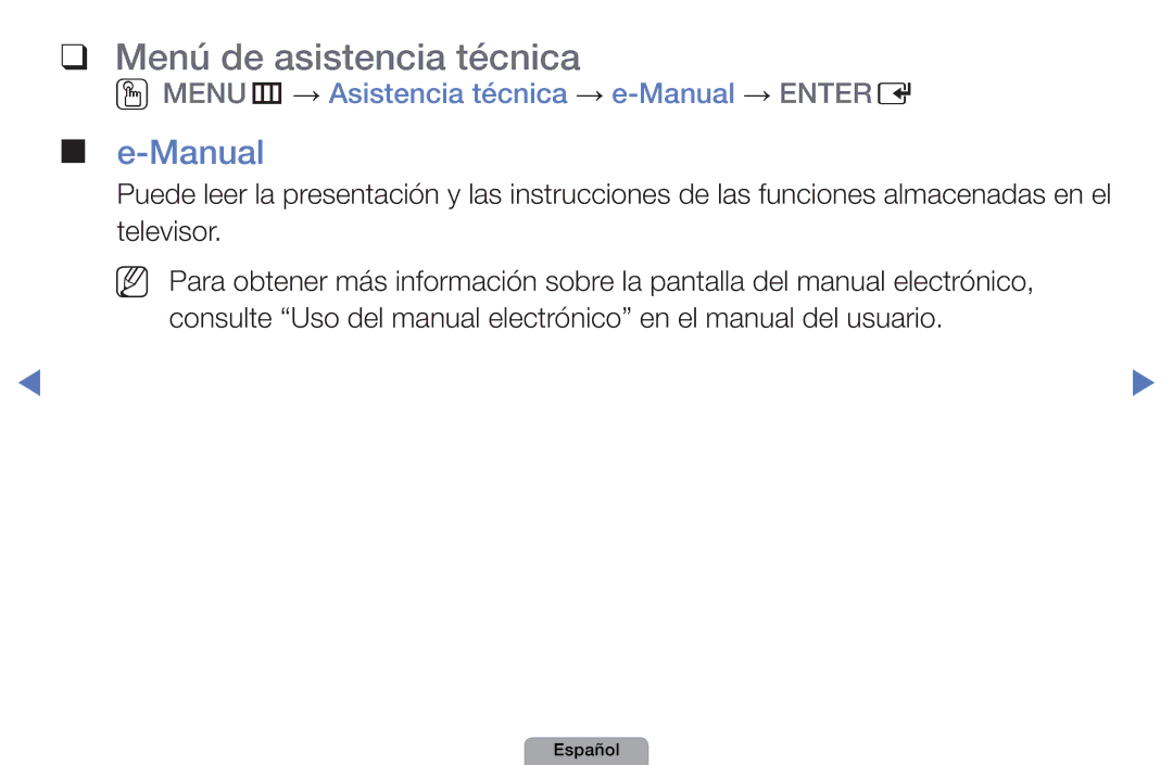 Samsung UE32D4000NWXXC, UE46D5000PWXZG, UE22D5010NWXZG, UE40D5000PWXXH OOMENUm → Asistencia técnica → e-Manual → Entere 