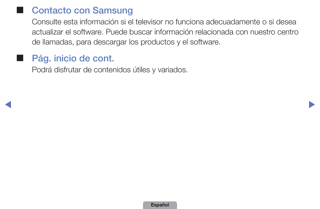 Samsung UE22D5010NWXXC manual Contacto con Samsung, Pág. inicio de, Podrá disfrutar de contenidos útiles y variados 