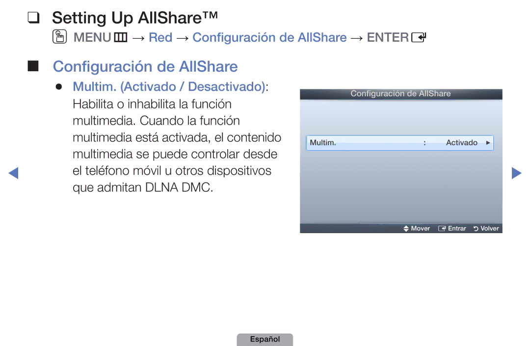 Samsung UE32D4010NWXXC, UE46D5000PWXZG Setting Up AllShare, El teléfono móvil u otros dispositivos que admitan Dlna DMC 