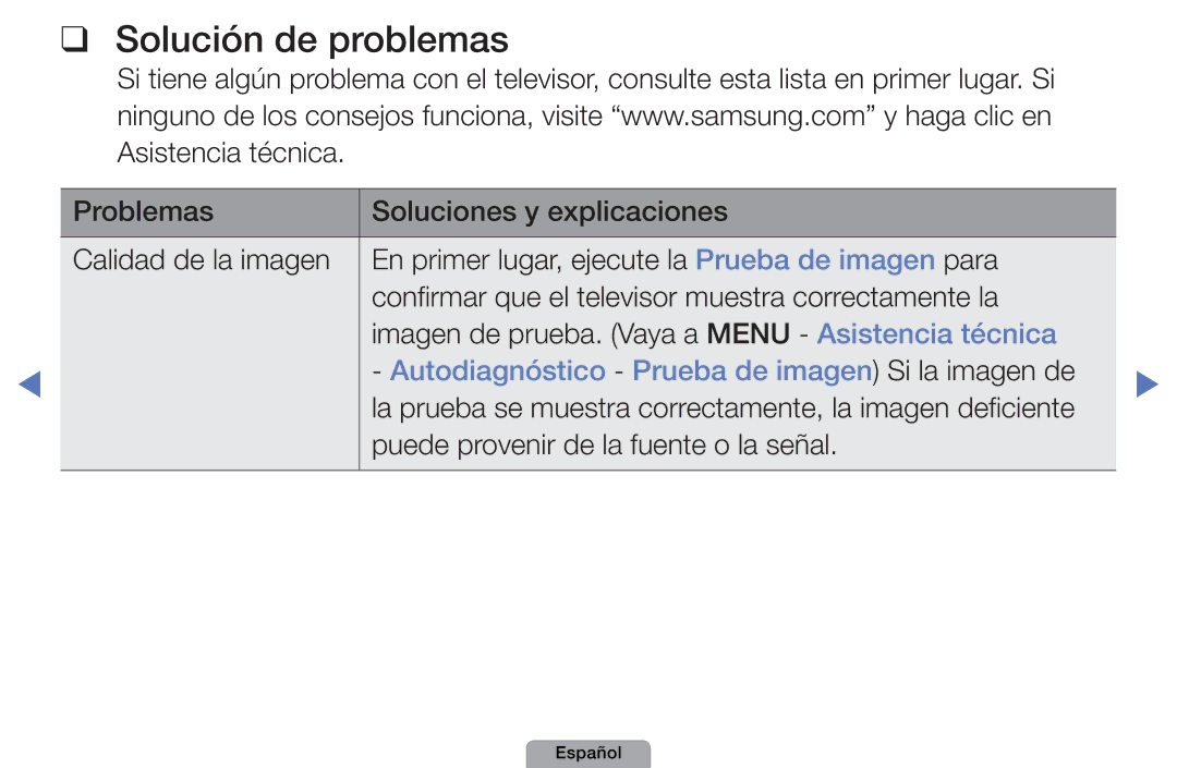 Samsung UE27D5000NWXXC, UE46D5000PWXZG manual Solución de problemas, Autodiagnóstico Prueba de imagen Si la imagen de 