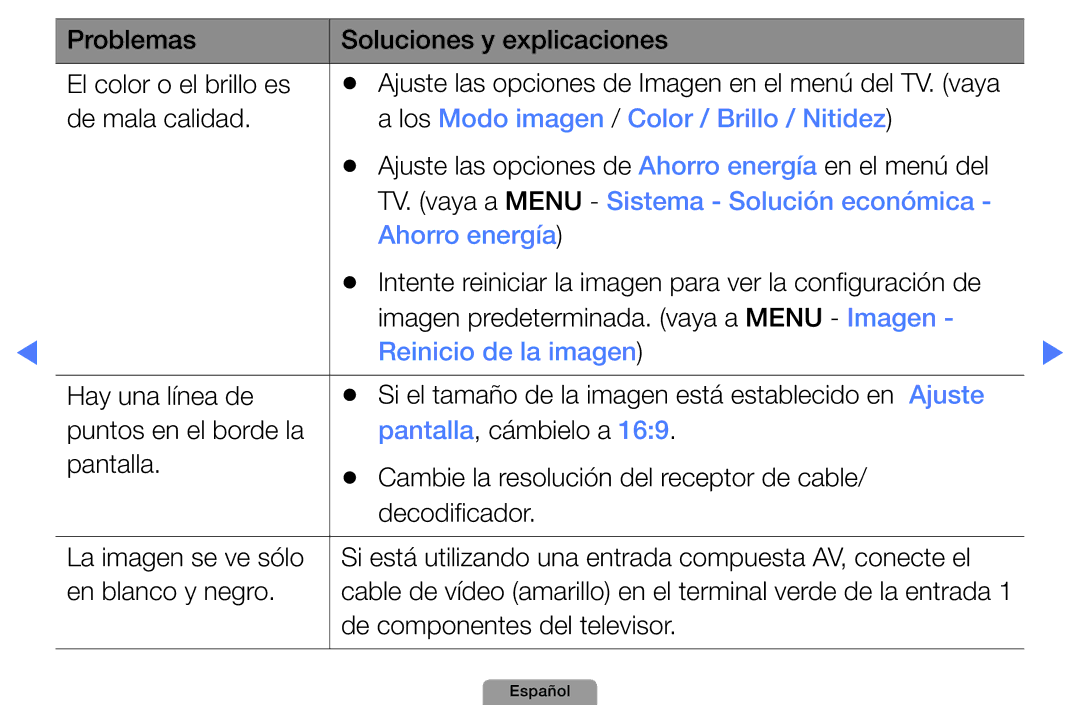 Samsung UE19D4010NWXXC Los Modo imagen / Color / Brillo / Nitidez, TV. vaya a Menu Sistema Solución económica, Ajuste 