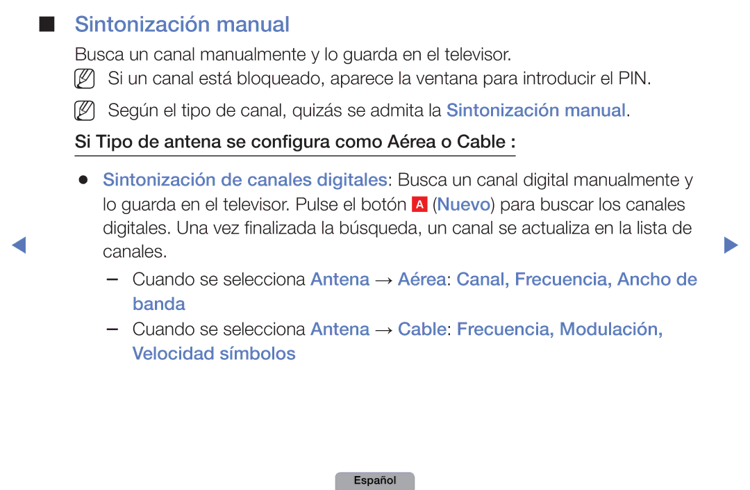 Samsung UE32D4020NWXXC Sintonización manual, Busca un canal manualmente y lo guarda en el televisor, Canales 