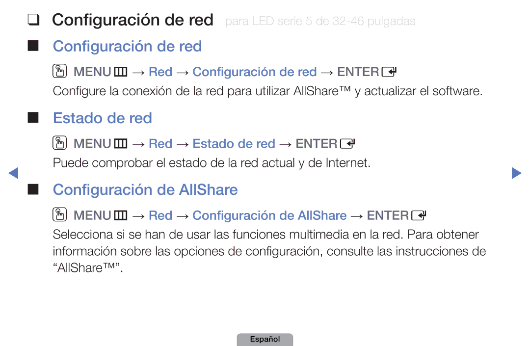 Samsung UE32D4000NWXXC, UE46D5000PWXZG, UE22D5010NWXZG manual Configuración de red, Estado de red, Configuración de AllShare 