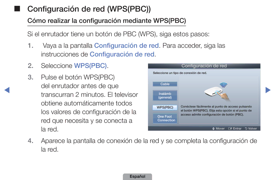 Samsung UE40D5000PWXXH, UE46D5000PWXZG, UE22D5010NWXZG manual Configuración de red Wpspbc, Del enrutador antes de que 