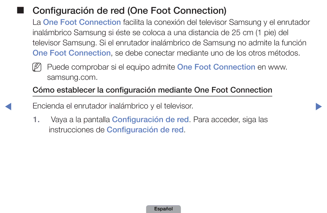 Samsung UE27D5010NWXXC, UE46D5000PWXZG, UE22D5010NWXZG, UE40D5000PWXXH manual Configuración de red One Foot Connection 