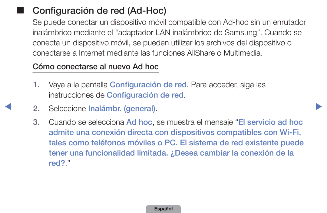 Samsung UE22D5000NWXXC, UE46D5000PWXZG, UE22D5010NWXZG, UE40D5000PWXXH, UE27D5010NWXXC manual Configuración de red Ad-Hoc 