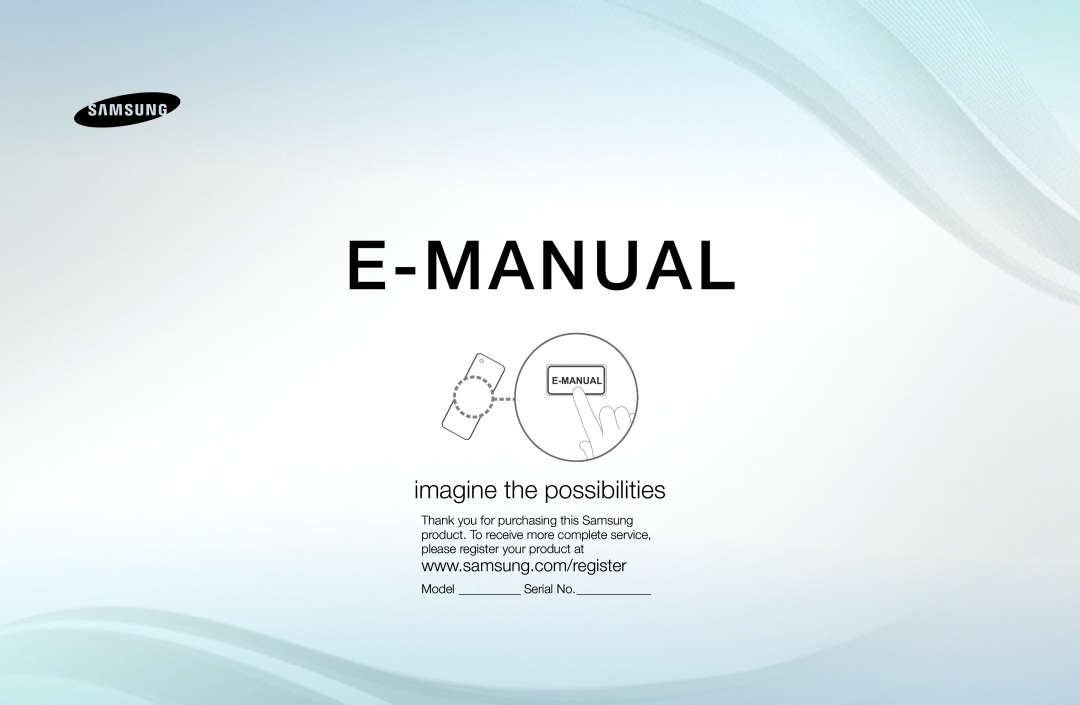 Samsung UE40D5000PWXZT, UE32D5000PWXZG manual Model Serial No, Led Tv, User Manual, imagine the possibilities, E-Manual 