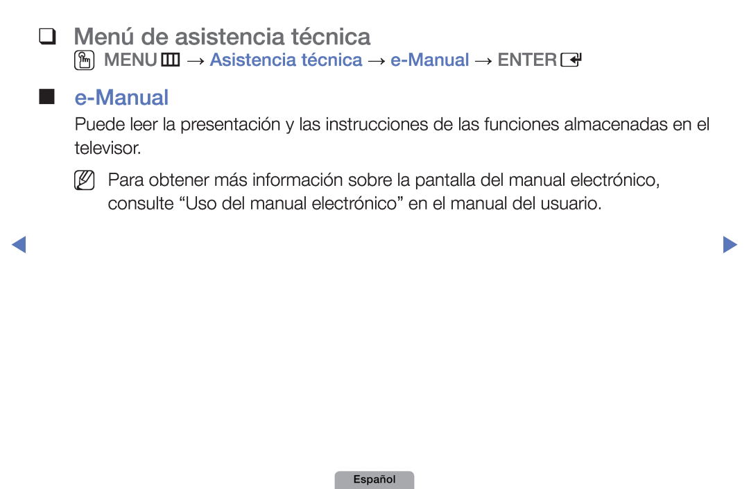 Samsung UE32D4000NWXXC manual OOMENUm → Asistencia técnica → e-Manual → ENTERE, Menú de asistencia técnica, Español 