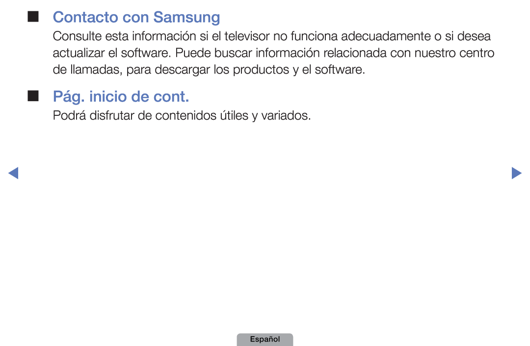 Samsung UE22D5010NWXXC Contacto con Samsung, Pág. inicio de cont, Podrá disfrutar de contenidos útiles y variados, Español 