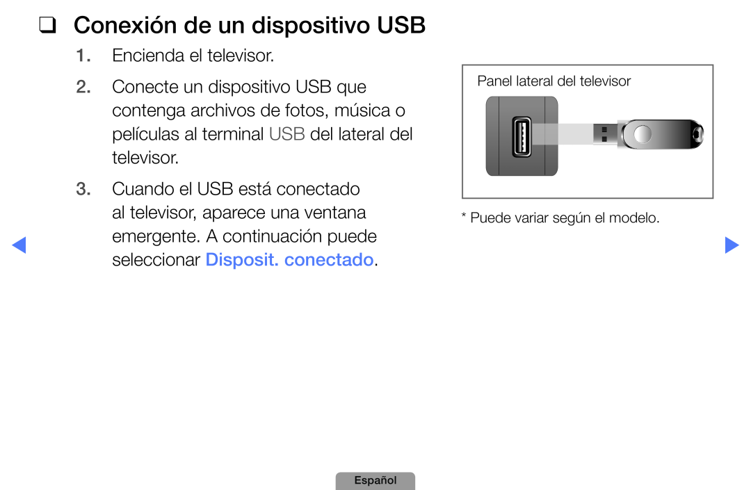 Samsung UE46D5000PWXXH Conexión de un dispositivo USB, Cuando el USB está conectado al televisor, aparece una ventana 