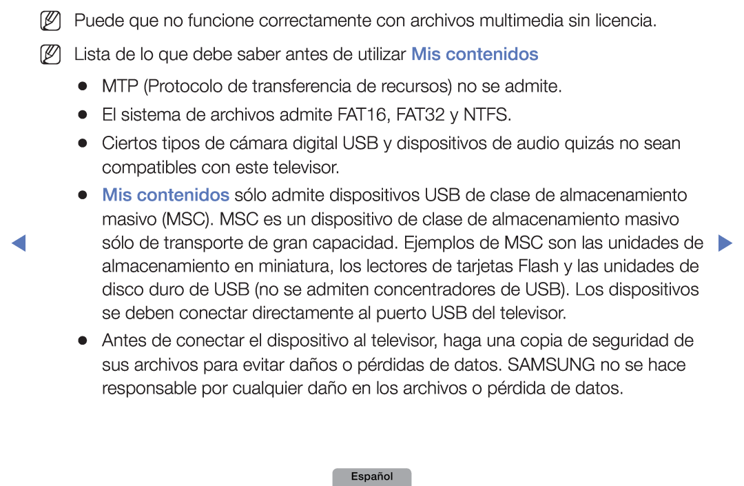 Samsung UE27D5000NWXXC, UE46D5000PWXZG, UE22D5010NWXZG manual Nn Nn, MTP Protocolo de transferencia de recursos no se admite 