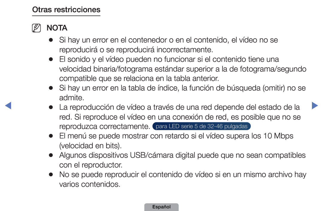 Samsung UE22D5000NWXXC, UE46D5000PWXZG manual La reproducción de vídeo a través de una red depende del estado de la 