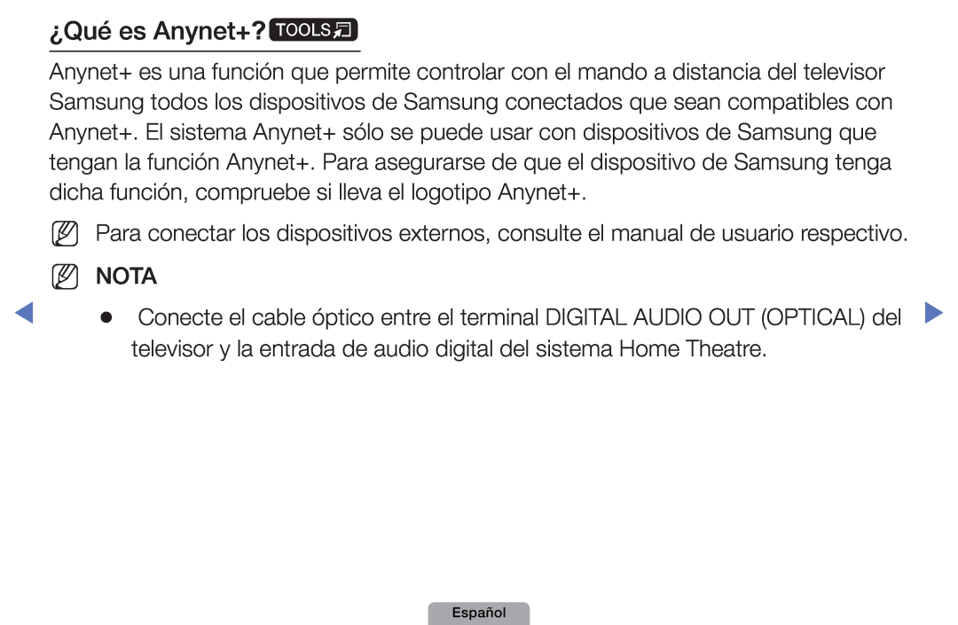 Samsung UE46D5000PWXXH ¿Qué es Anynet+?t, Nn Nn, Nota, televisor y la entrada de audio digital del sistema Home Theatre 