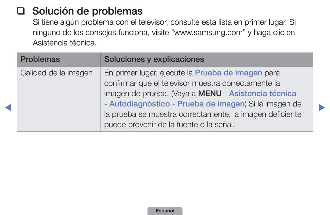 Samsung UE27D5000NWXXC manual Solución de problemas, Autodiagnóstico - Prueba de imagen Si la imagen de, Problemas, Español 