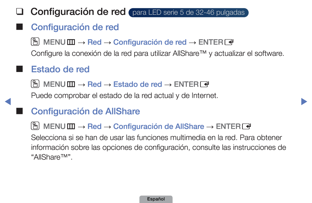 Samsung UE32D4000NWXXC, UE46D5000PWXZG, UE22D5010NWXZG manual Configuración de red, Estado de red, Configuración de AllShare 