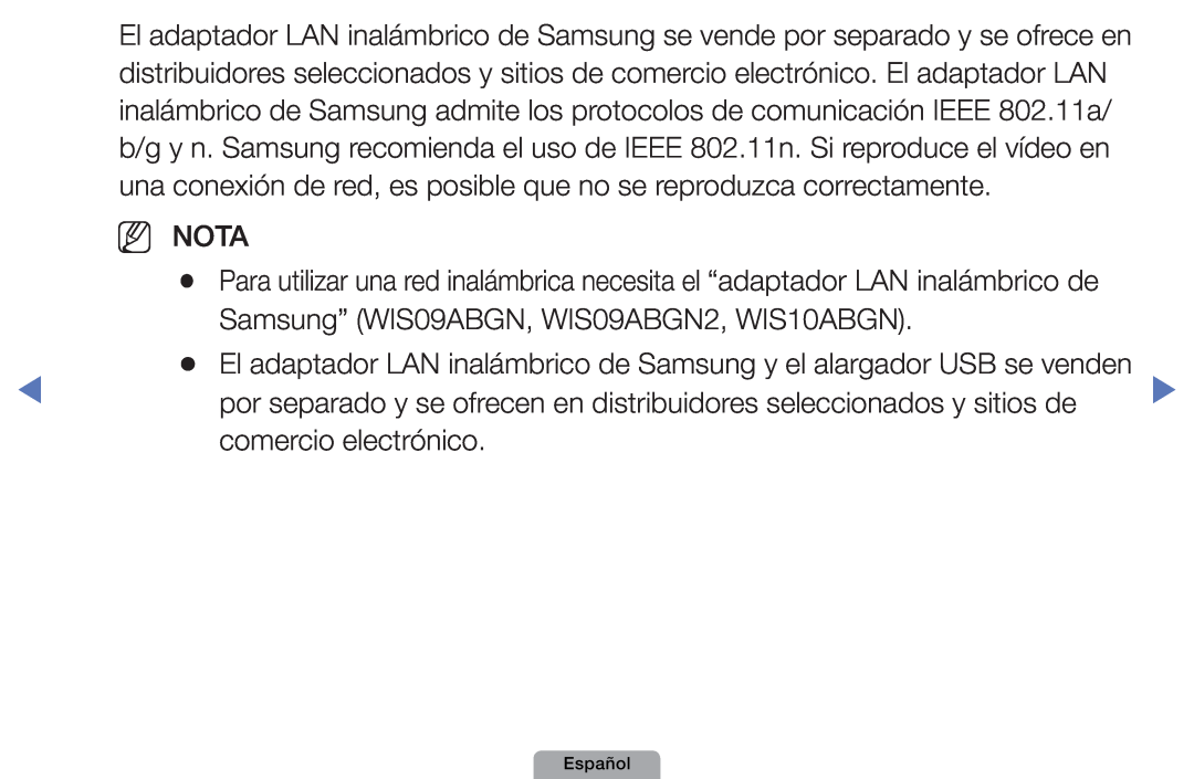 Samsung UE19D4000NWXXC, UE46D5000PWXZG, UE22D5010NWXZG El adaptador LAN inalámbrico de Samsung y el alargador USB se venden 