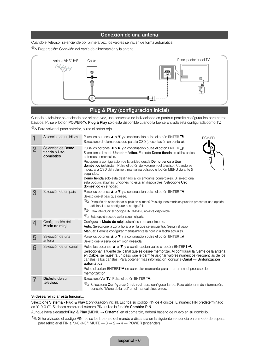 Samsung UE46D5000PWXZG, UE40D5000PWXXH, UE40D5000PWXXC manual Conexión de una antena, Plug & Play configuración inicial 