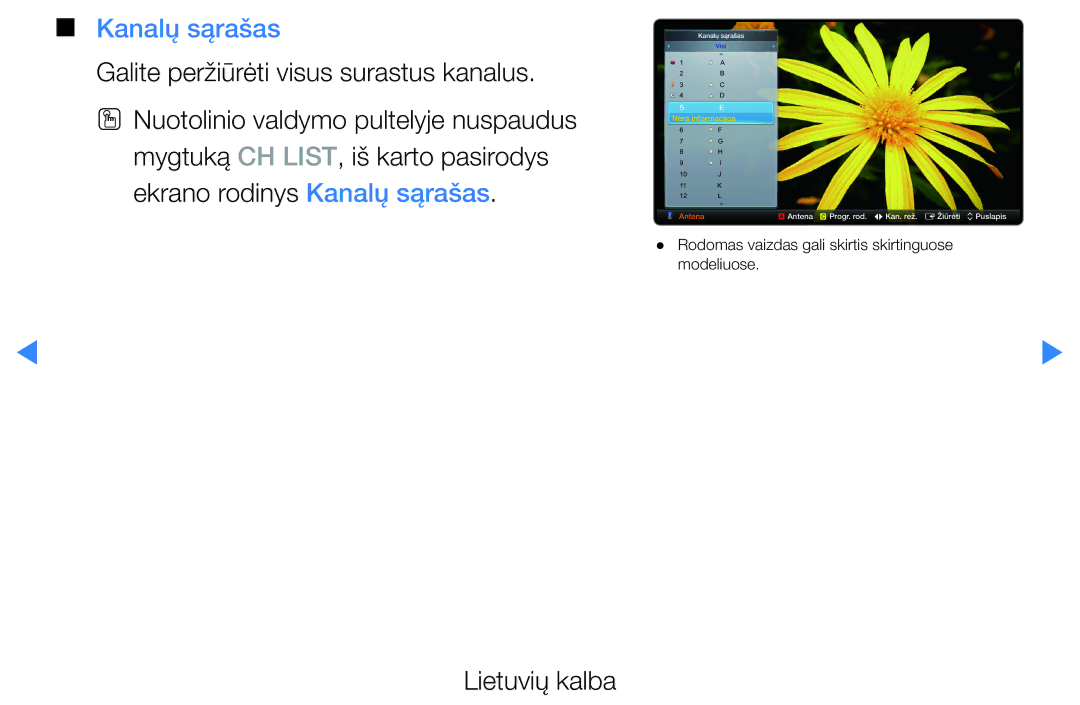 Samsung UE46D5500RWXXH, UE40D5500RWXXH, UE32D5500RWXXH manual Kanalų sąrašas, Galite peržiūrėti visus surastus kanalus 