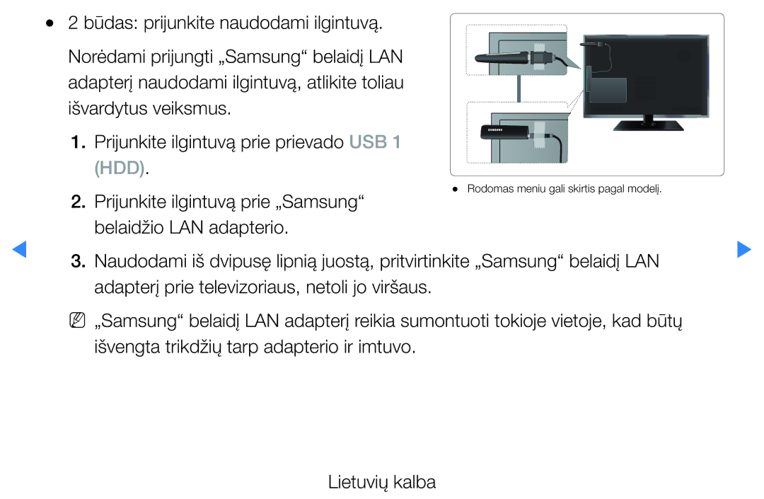 Samsung UE27D5000NWXBT, UE46D5500RWXXH, UE40D5500RWXXH, UE32D5500RWXXH manual Rodomas meniu gali skirtis pagal modelį 