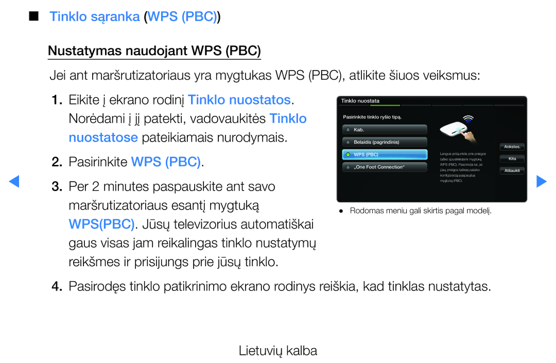 Samsung UE40D5500RWXXH, UE46D5500RWXXH, UE32D5500RWXXH, UE37D5500RWXXH, UE27D5000NWXBT manual Tinklo sąranka WPS PBC 