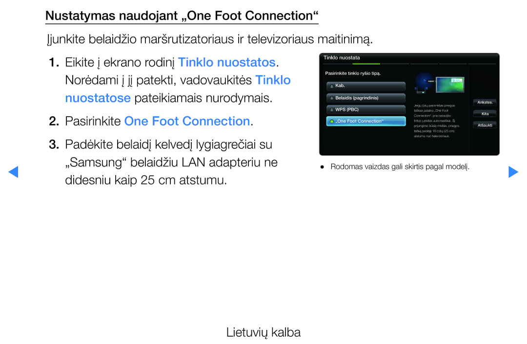 Samsung UE46D5500RWXXH, UE40D5500RWXXH manual Pasirinkite One Foot Connection, Padėkite belaidį kelvedį lygiagrečiai su 