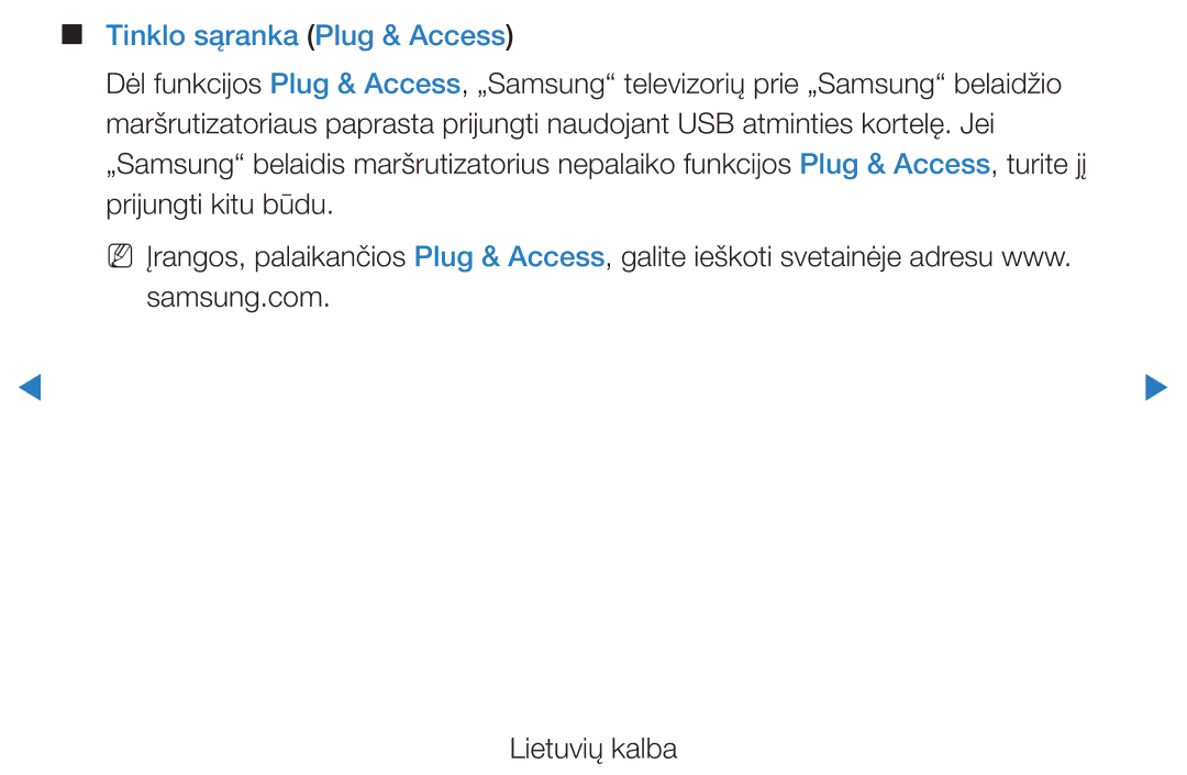 Samsung UE32D5500RWXXH, UE46D5500RWXXH, UE40D5500RWXXH, UE37D5500RWXXH, UE27D5000NWXBT manual Tinklo sąranka Plug & Access 